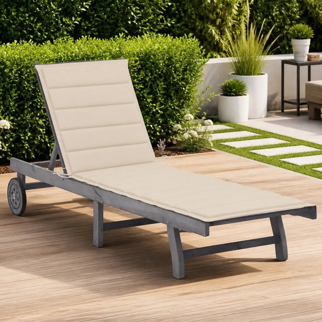 Sun Lounger Garden Outdoor Lounger Adjustable Backrest Footrest Grey Cushion