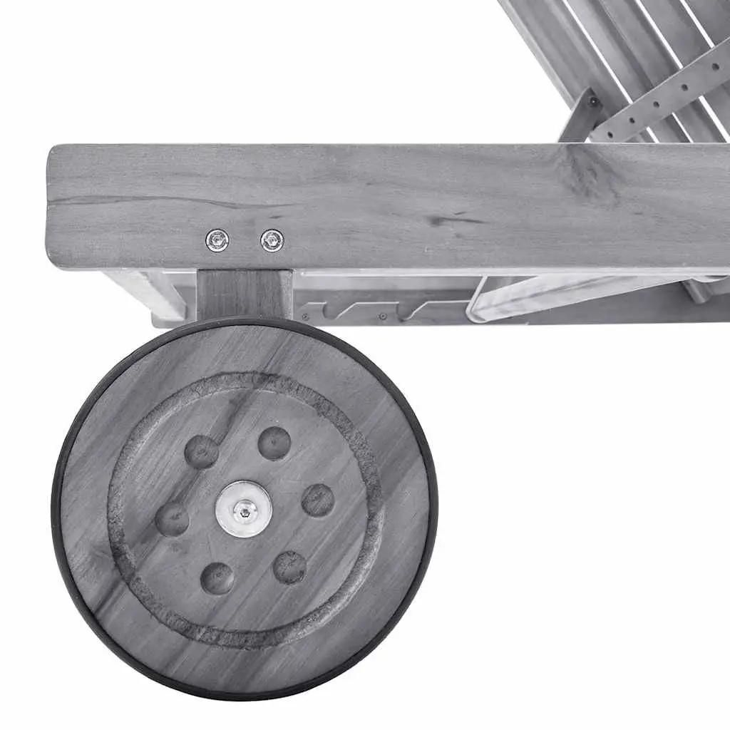 Outdoor Sun Lounger Adjustable Backrest Cushion Grey Acacia Wood Patio Furniture