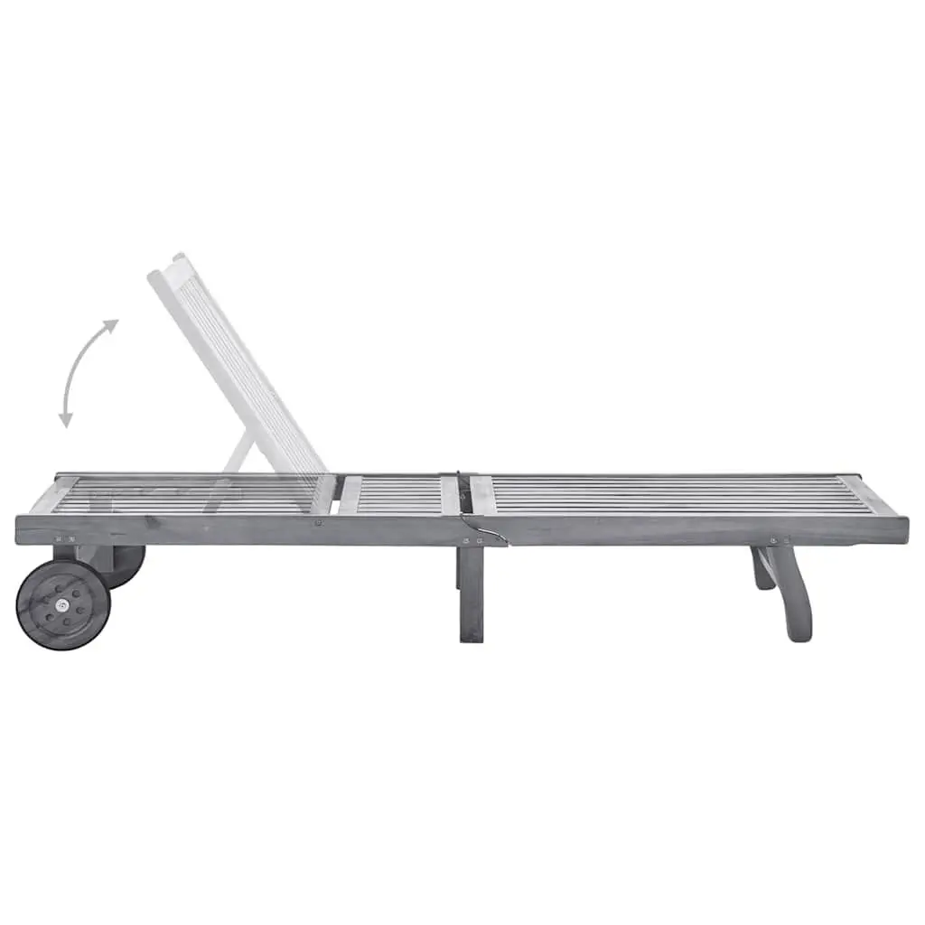 Outdoor Sun Lounger Adjustable Backrest Cushion Grey Acacia Wood Patio Furniture