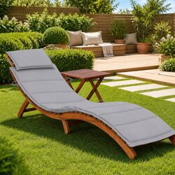 Sun Lounger with Side Table and Cushion Garden Patio Outdoor Furniture Relaxing