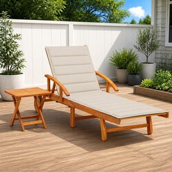 Sun Lounger with Table Adjustable Backrest Wheels Outdoor Garden Lounging Chair