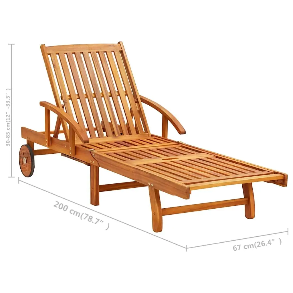 Sun Lounger Solid Acacia Wood Adjustable Backrest with Integrated Table Taupe