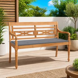 Outdoor Bench Wooden 120cm Garden Patio Seating with Grey Cushion