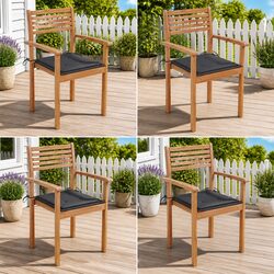 Outdoor Chairs Set 4 pcs Teak Wood Garden Seating with Anthracite Cushions