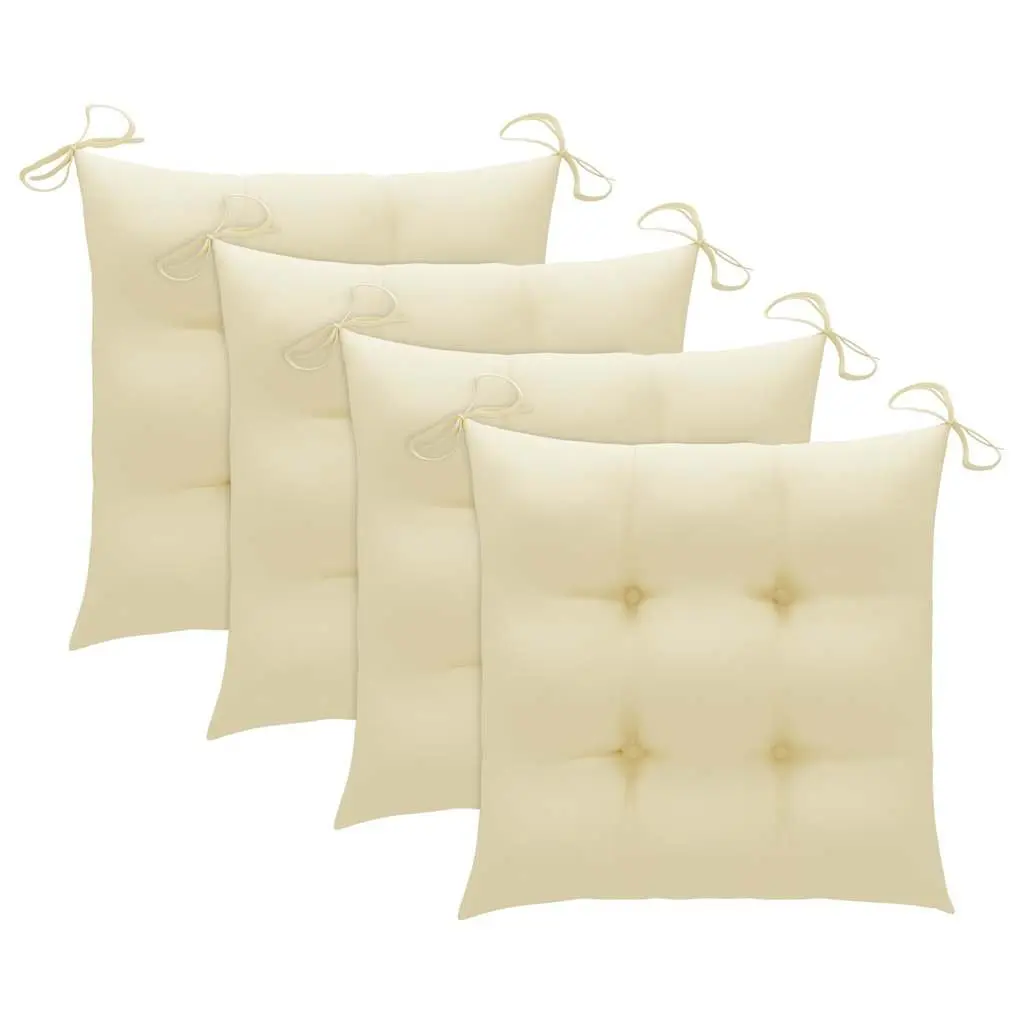 Teak Wood Garden Chairs Set 4 pcs Stackable with Cream Cushions