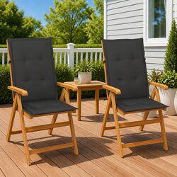Outdoor Garden Chairs 2 pcs Teak Wood Reclining Patio Seating with Cushions