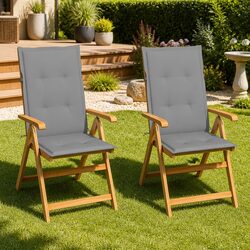 Outdoor Garden Chairs 2pc Set Grey Cushions Teak Wood Reclining Patio Seating