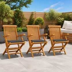 Outdoor Garden Chairs Set 3 pcs Teak Wood Foldable Patio Seating with Cushions