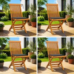 Outdoor Garden Chairs Set 4 pcs Folding Teak Wood with Anthracite Cushions