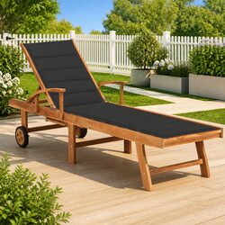 Sun Lounger Outdoor Daybed Teak Wood Slatted Design Adjustable Backrest Wheels