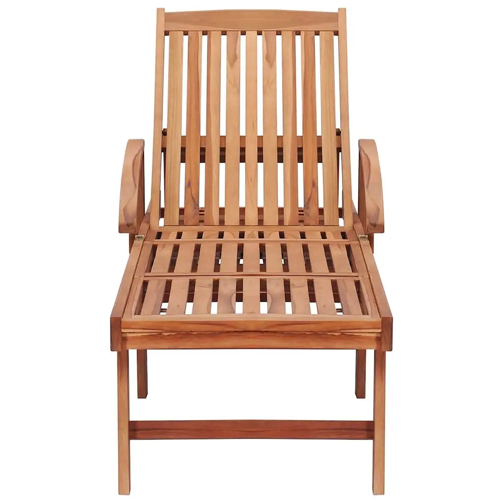 Sun Lounger Adjustable Backrest Teak Wood with Cream Cushion Garden Patio
