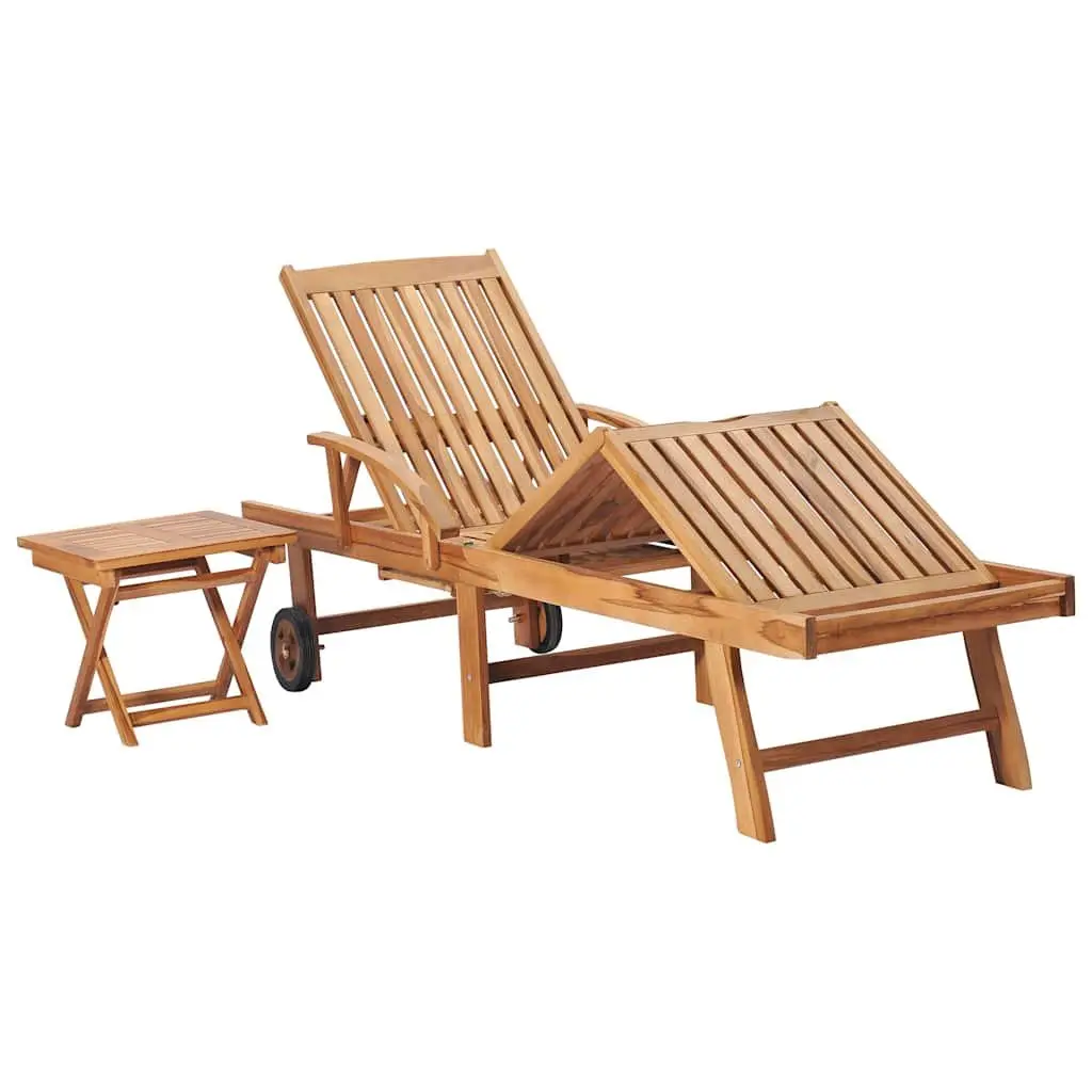 Sun Lounger Adjustable Backrest Anthracite Teak Wood with Side Table and Wheels
