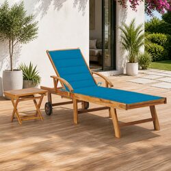 Sun Lounger with Side Table and Cushion Outdoor Patio Garden Reclining Lounger