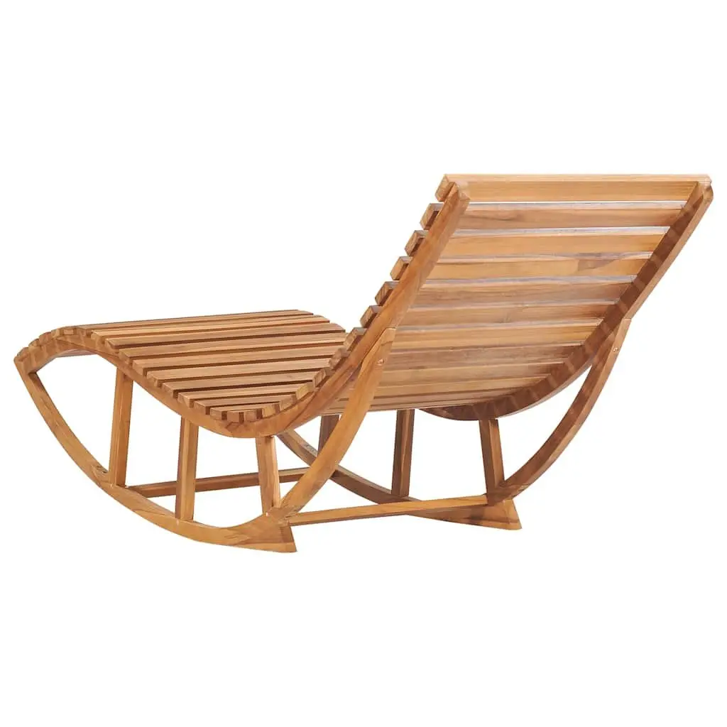 Rocking Sun Lounger with Cushion Teak Wood Blue Outdoor Garden Patio Furniture