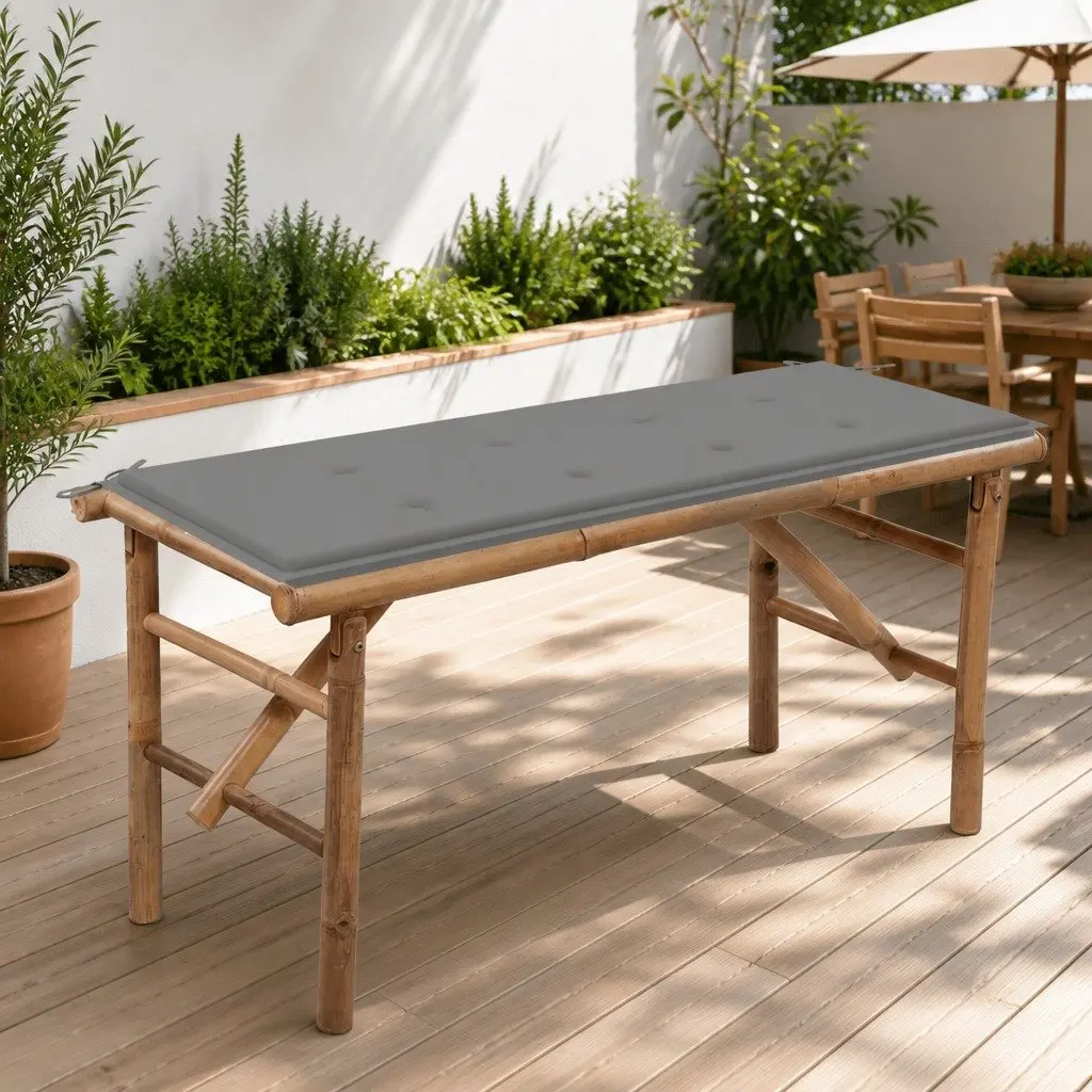Folding Garden Bench Portable 118 cm Weather-Resistant Bamboo with Grey Cushion
