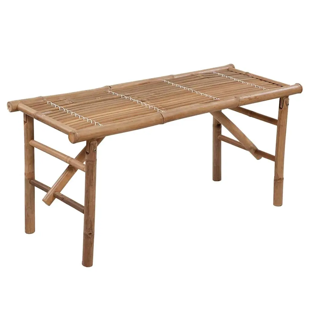 Folding Garden Bench Portable 118 cm Weather-Resistant Bamboo with Grey Cushion