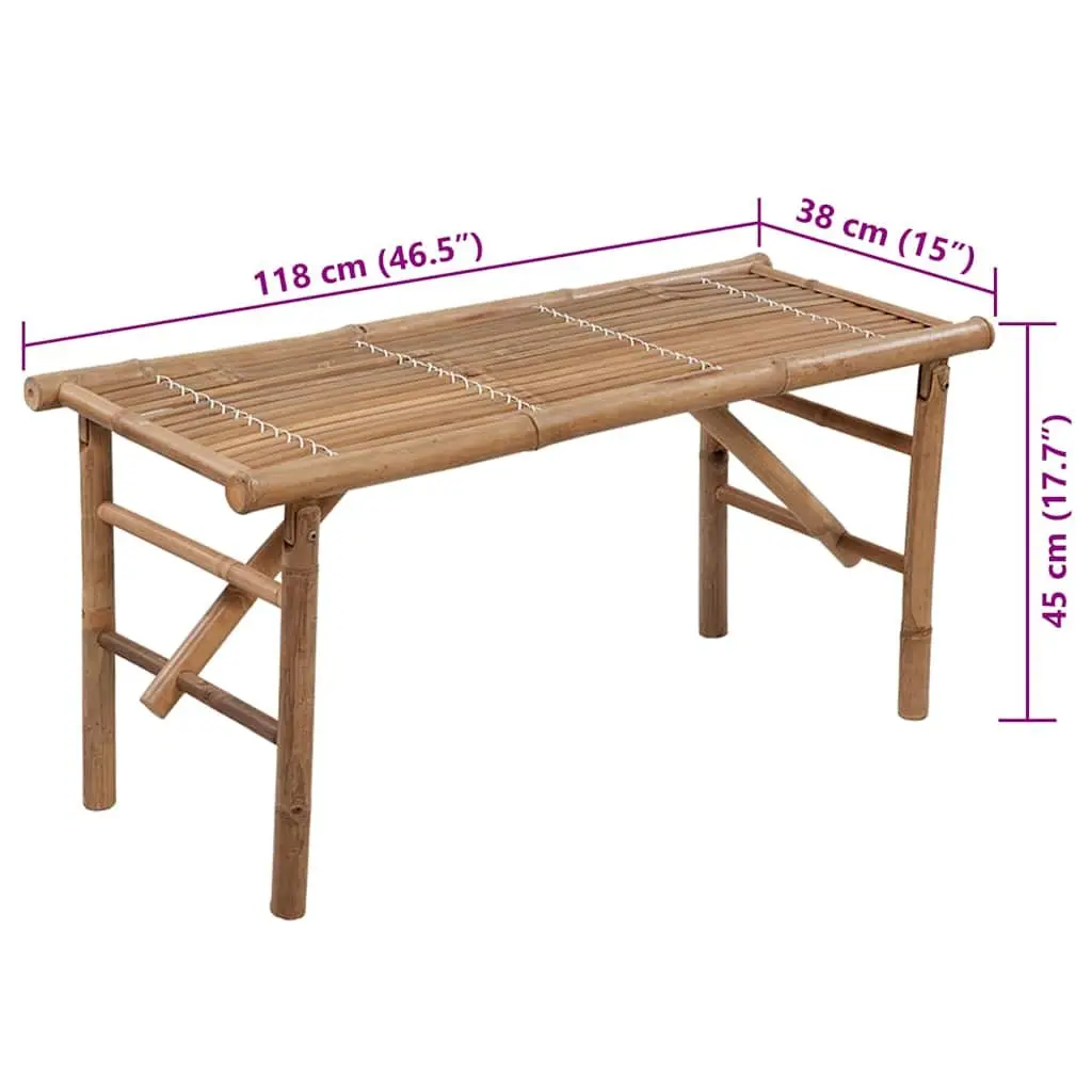 Folding Garden Bench Portable 118 cm Weather-Resistant Bamboo with Grey Cushion