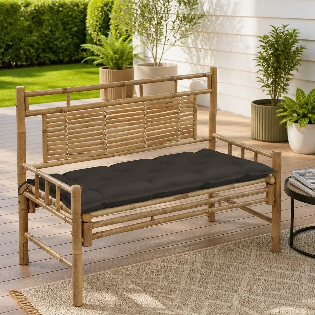Garden Bench 120cm Outdoor Seating with Backrest Bamboo and Cushion Taupe