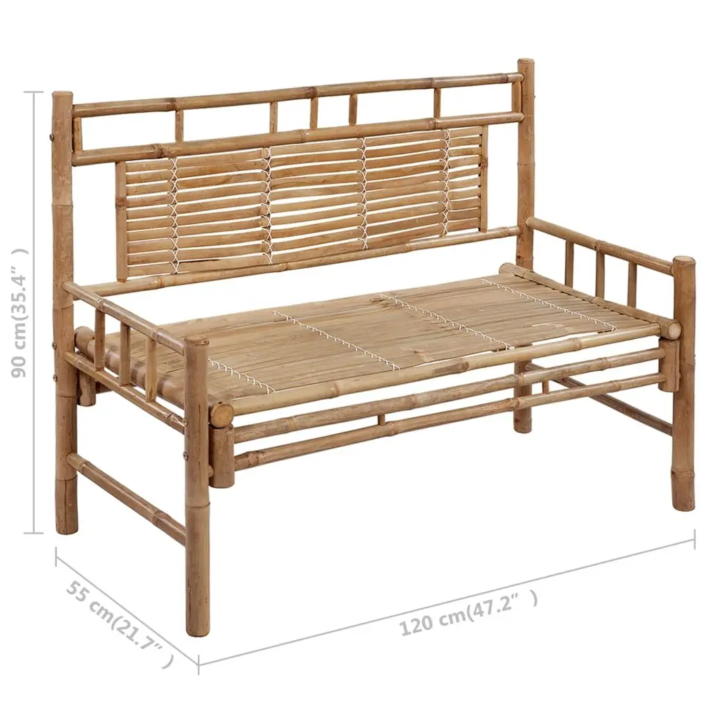 Garden Bench 120cm Outdoor Seating with Backrest Bamboo and Cushion Taupe
