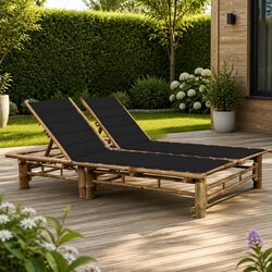 2-Person Sun Lounger Bamboo Garden Outdoor Seating Reclining Lounger with