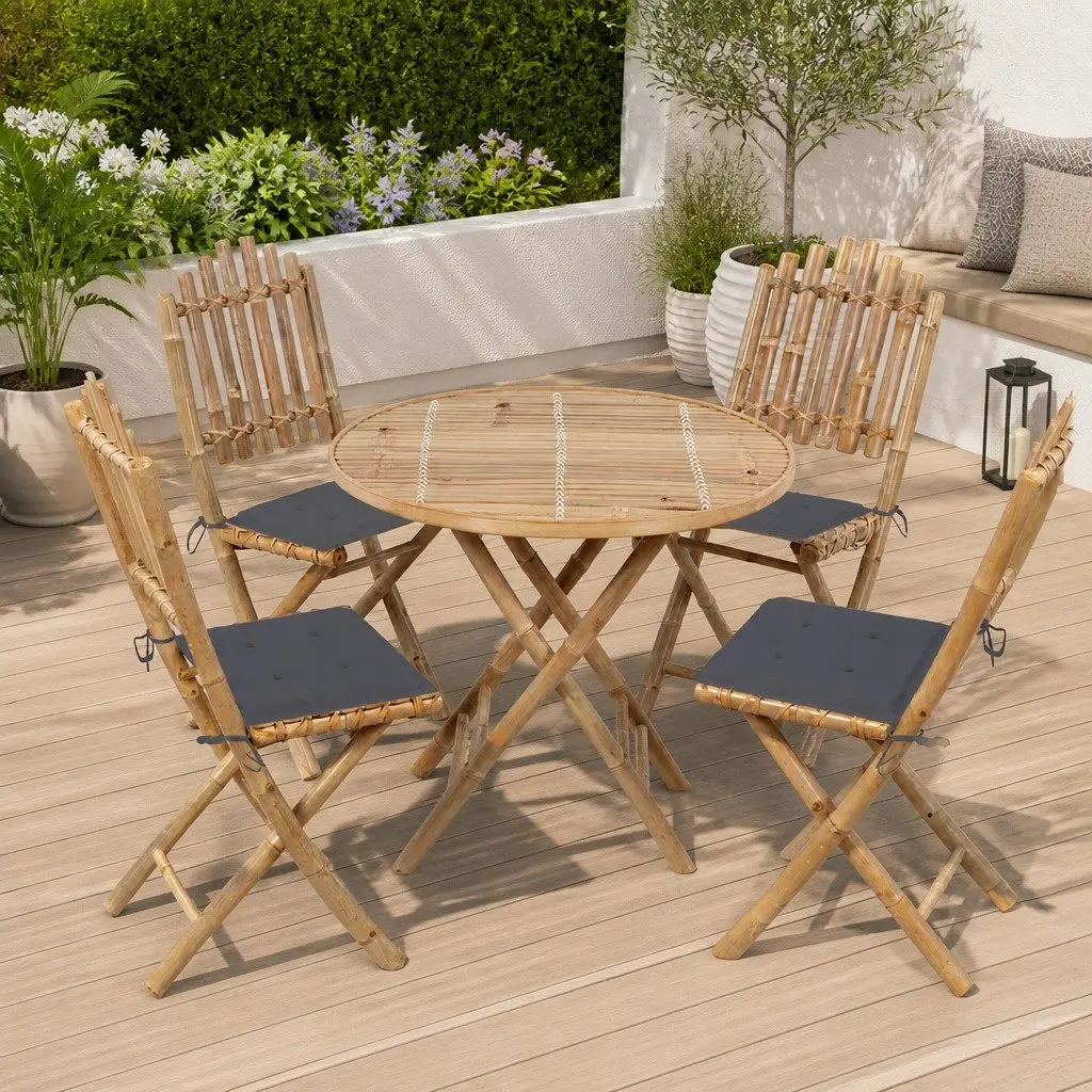 Outdoor Dining Set 5 Piece Folding Garden Furniture with Cushions Bamboo