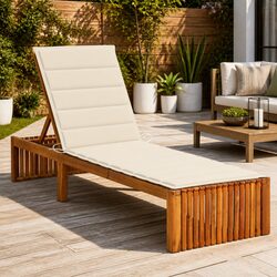 Sun Lounger with Cushion Solid Acacia Wood Garden Patio Outdoor Seating Relaxer