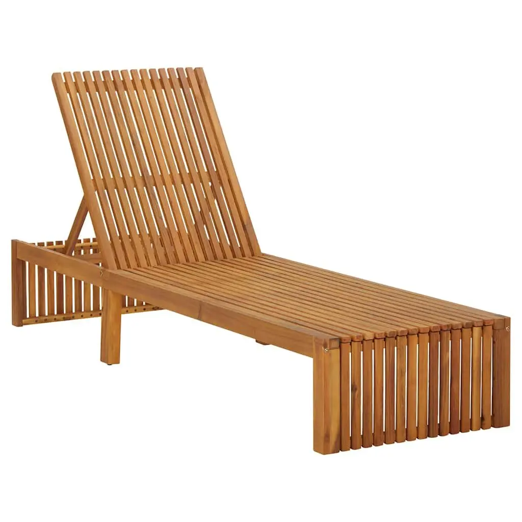 Sun Lounger Solid Acacia Wood Adjustable Backrest Cream Cushion Outdoor Garden Patio Furniture