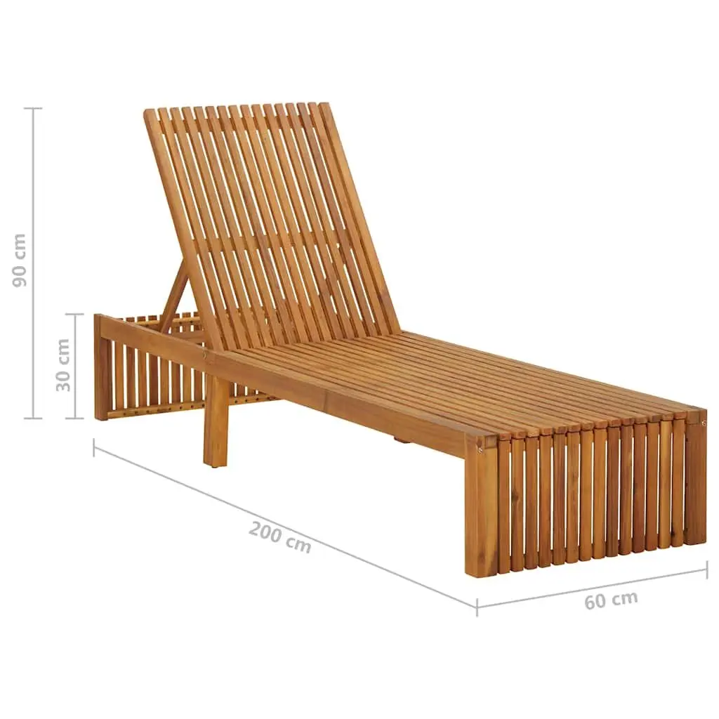 Sun Lounger Solid Acacia Wood Adjustable Backrest Cream Cushion Outdoor Garden Patio Furniture