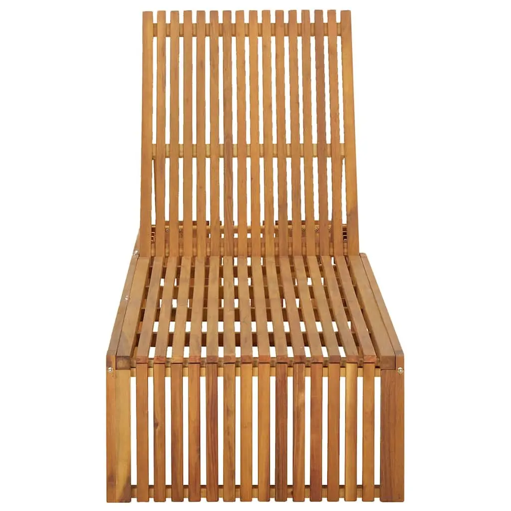 Sun Lounger Solid Acacia Wood Adjustable Backrest Cream Cushion Outdoor Garden Patio Furniture
