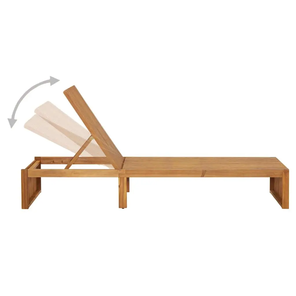 Sun Lounger Adjustable Backrest Solid Acacia Wood Blue Cushion Outdoor Garden Patio Furniture