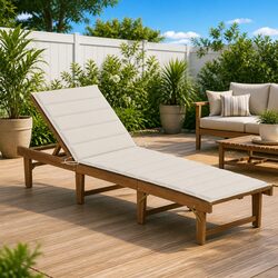 Sun Lounger Folding Wooden Garden Lounger Adjustable Backrest Outdoor Seating