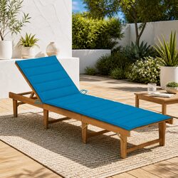 Folding Sun Lounger Wooden Outdoor Garden Lounger Bed Adjustable Backrest Blue