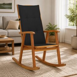 Outdoor Rocking Chair Solid Acacia Wood High Backrest Patio Furniture with