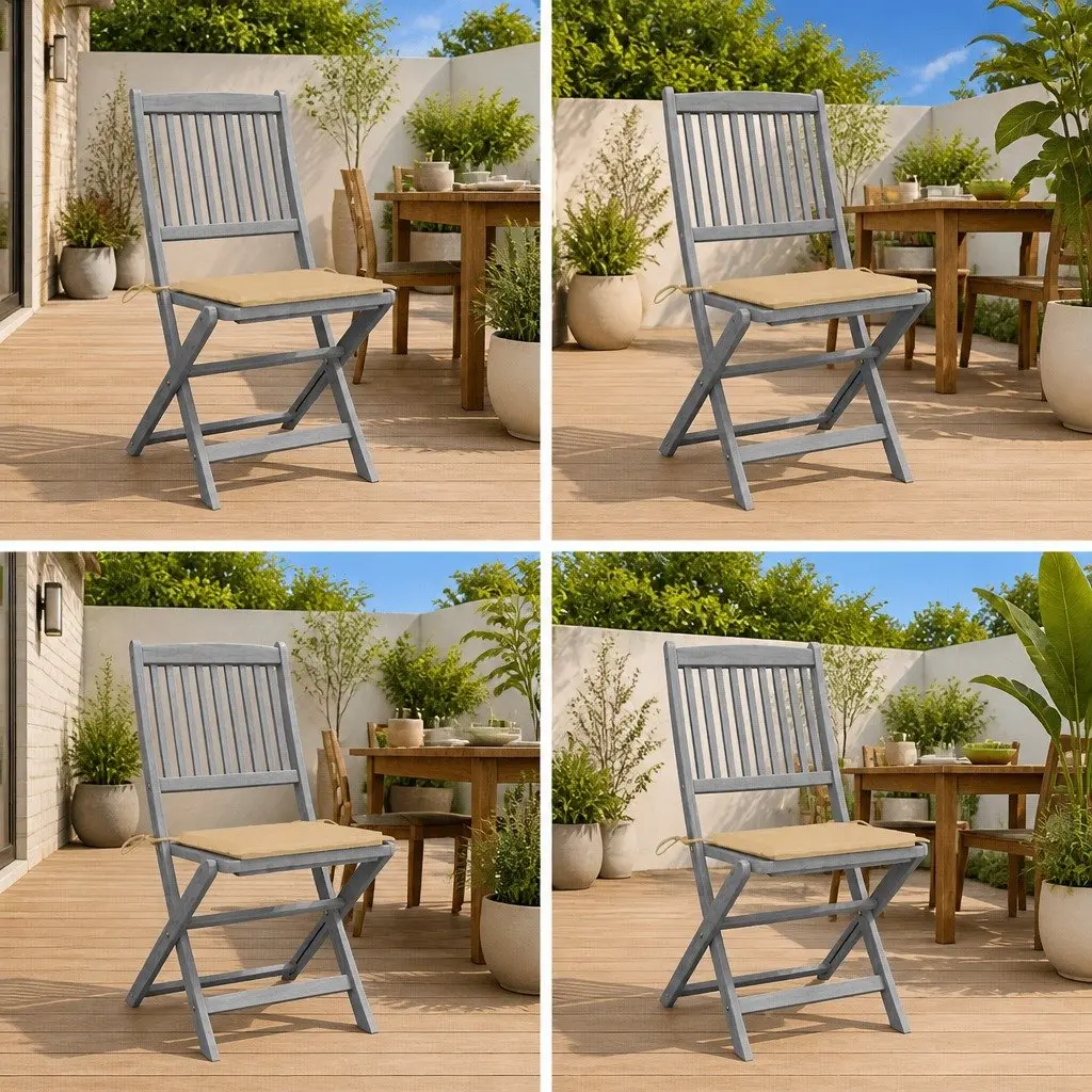 Outdoor Folding Chairs Set 4 pcs Grey with Cushions Garden Patio Dining Seating