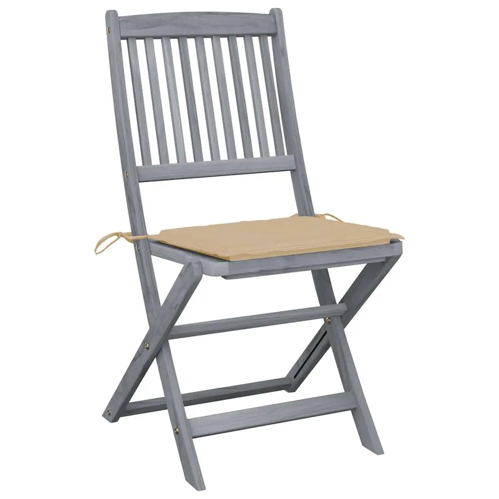 Outdoor Folding Chairs Set 4 pcs Grey with Cushions Garden Patio Dining Seating