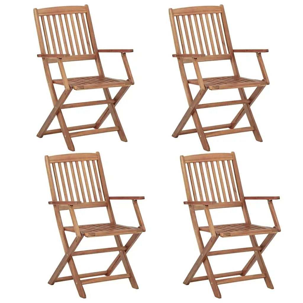 Folding Garden Chairs Solid Acacia Wood with Cushions 4 Piece Anthracite Outdoor Seating