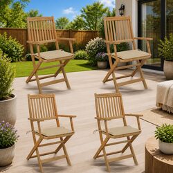Outdoor Folding Garden Chairs Set of 4 with Cushions Solid Wood Acacia Beige