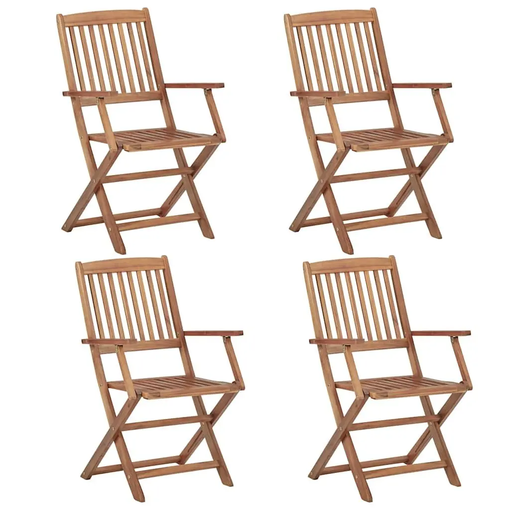 Outdoor Folding Garden Chairs Set of 4 with Cushions Solid Wood Acacia Beige
