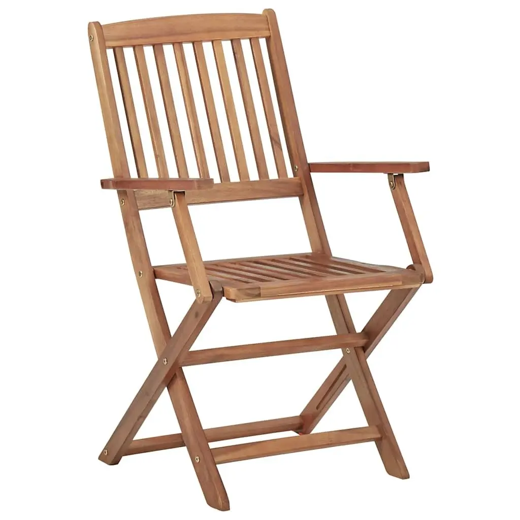 Outdoor Folding Garden Chairs Set of 4 with Cushions Solid Wood Acacia Beige
