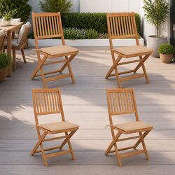 Folding Garden Chairs 4 pcs Beige Outdoor Seating with Cushions Acacia Wood Set