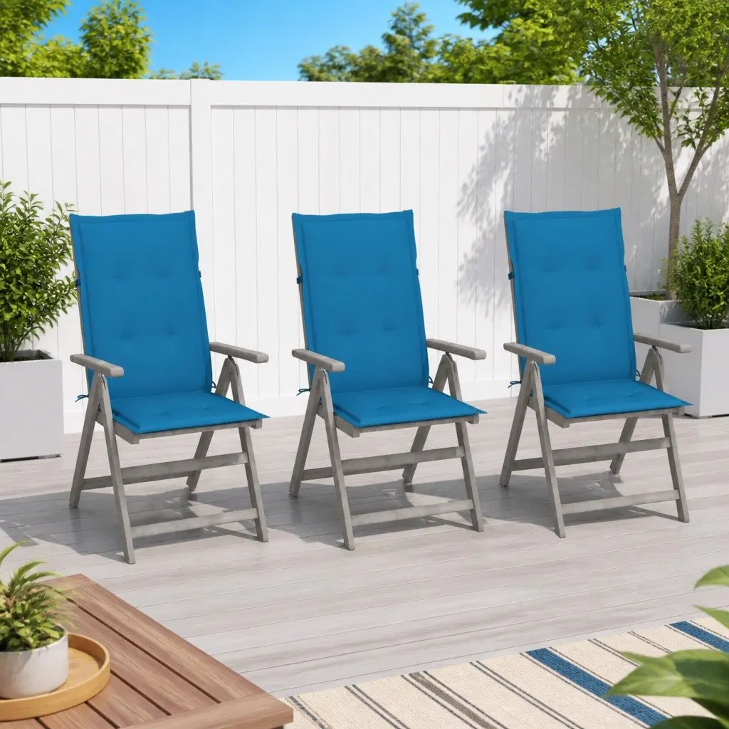 Outdoor Reclining Chairs Set 3pcs 5-Position Adjustable Backrest Acacia with Grey Cushions