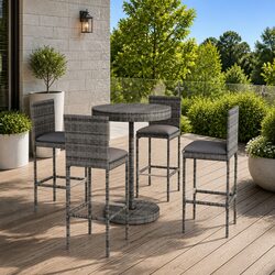 Garden Bar Set 5 Piece Outdoor Patio Furniture Rattan Stools Dining Table Grey