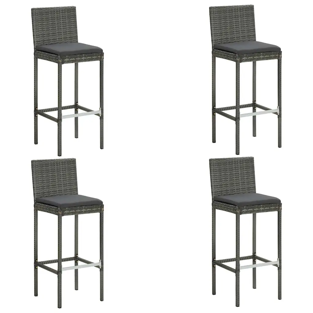 5 Piece Garden Bar Set with Cushions Round Table Stools Powder-coated Steel PE Rattan Grey