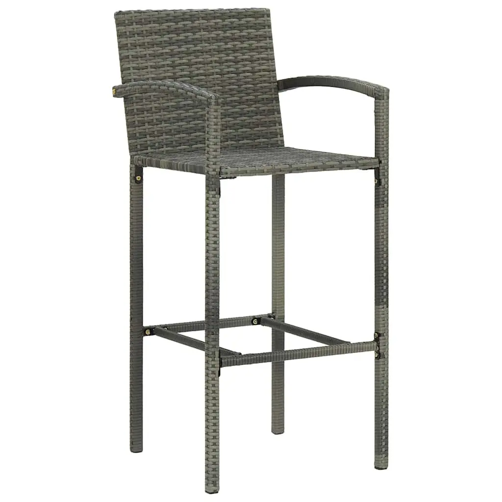 3 Piece Garden Bar Set Outdoor Bar Table and Stools Grey Poly Rattan Patio Furniture