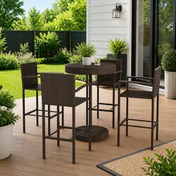 Garden Bar Set 5 Piece Brown Outdoor Furniture Patio Dining Stools Table