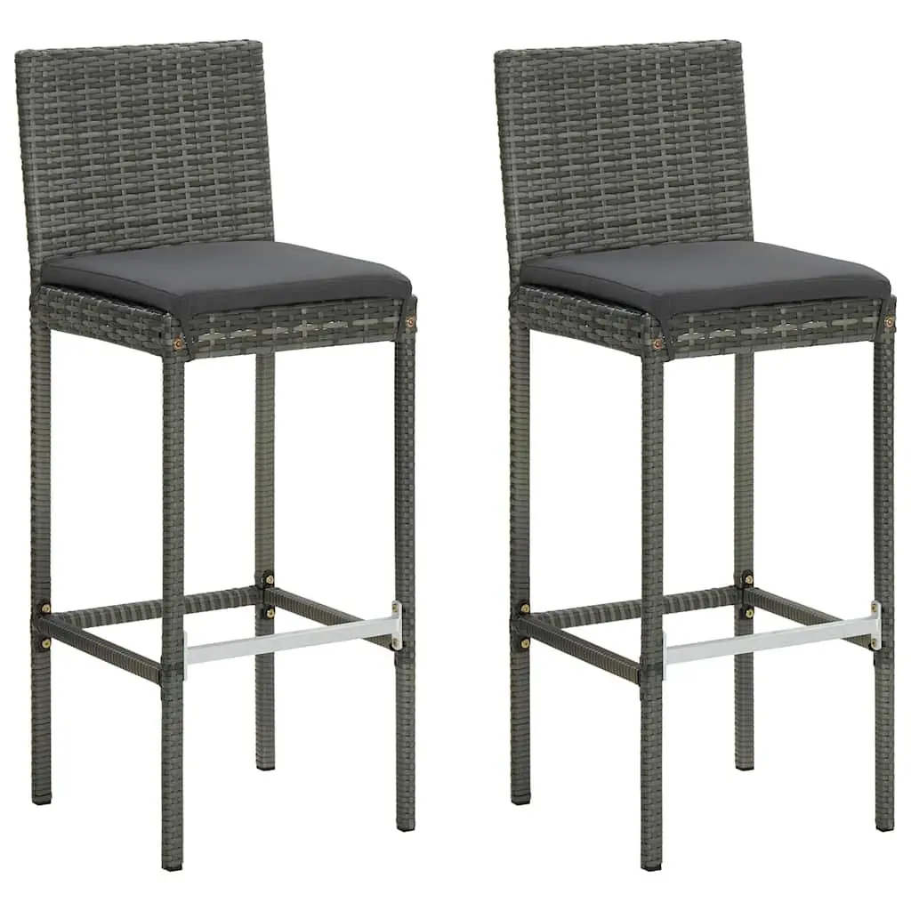 3 Piece Outdoor Bar Set Cushions Grey Poly Rattan Garden Bar Table and Stools