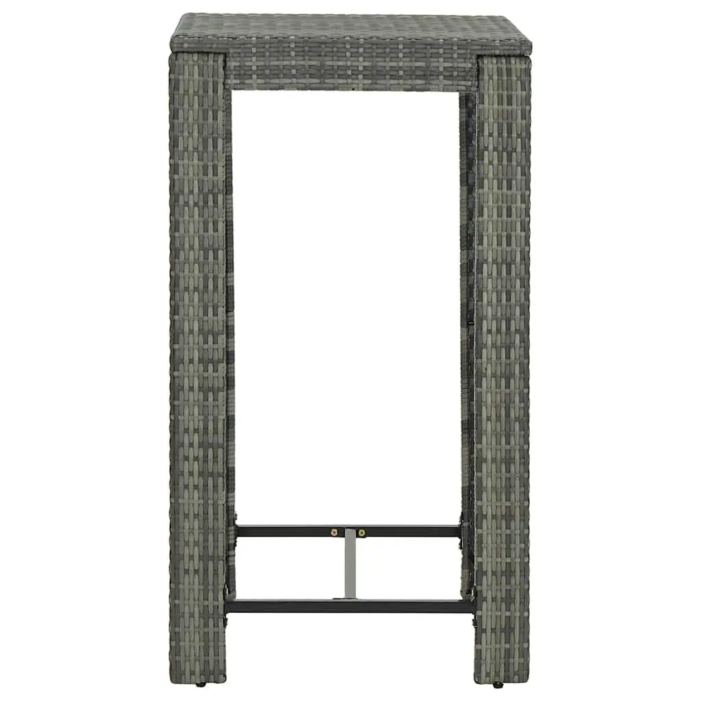 3 Piece Outdoor Bar Set Cushions Grey Poly Rattan Garden Bar Table and Stools