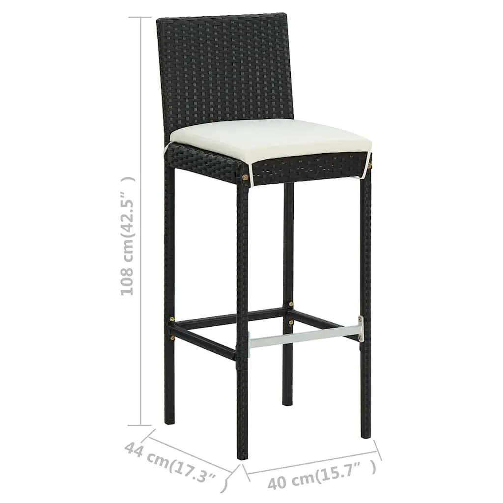 7 Piece Outdoor Bar Set with Cushions Poly Rattan Garden Bar Table Stools Black