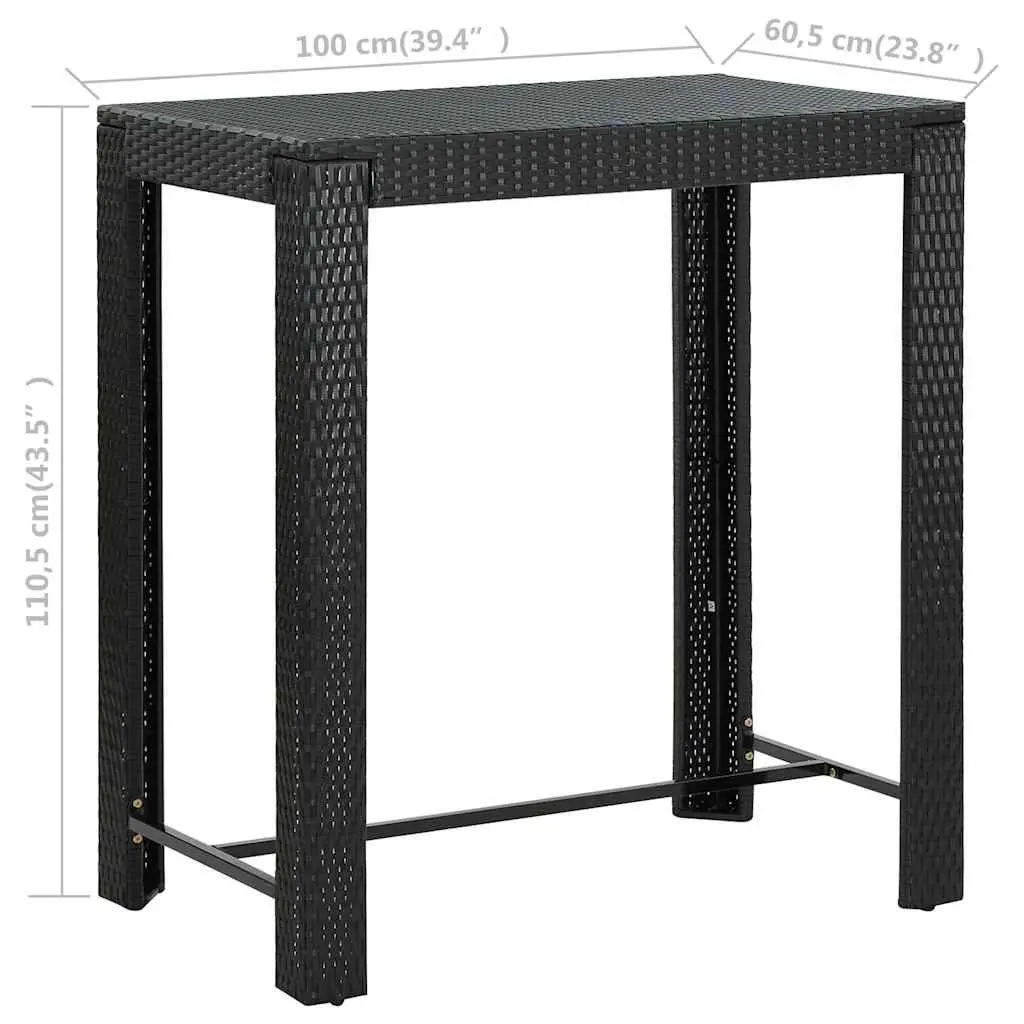 7 Piece Outdoor Bar Set with Cushions Poly Rattan Garden Bar Table Stools Black