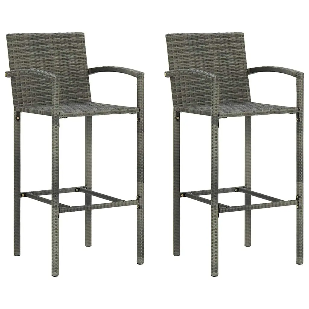 3 Piece Outdoor Bar Set Poly Rattan Grey Garden Bar Table Stools with Armrest